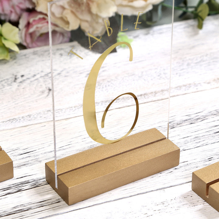 UNIQOOO 5 Pack 4" Gold Birch Wood Stands for Wedding Acrylic Sign, Wood Table Number Holders for 1/8 Thick Acrylic Sheets