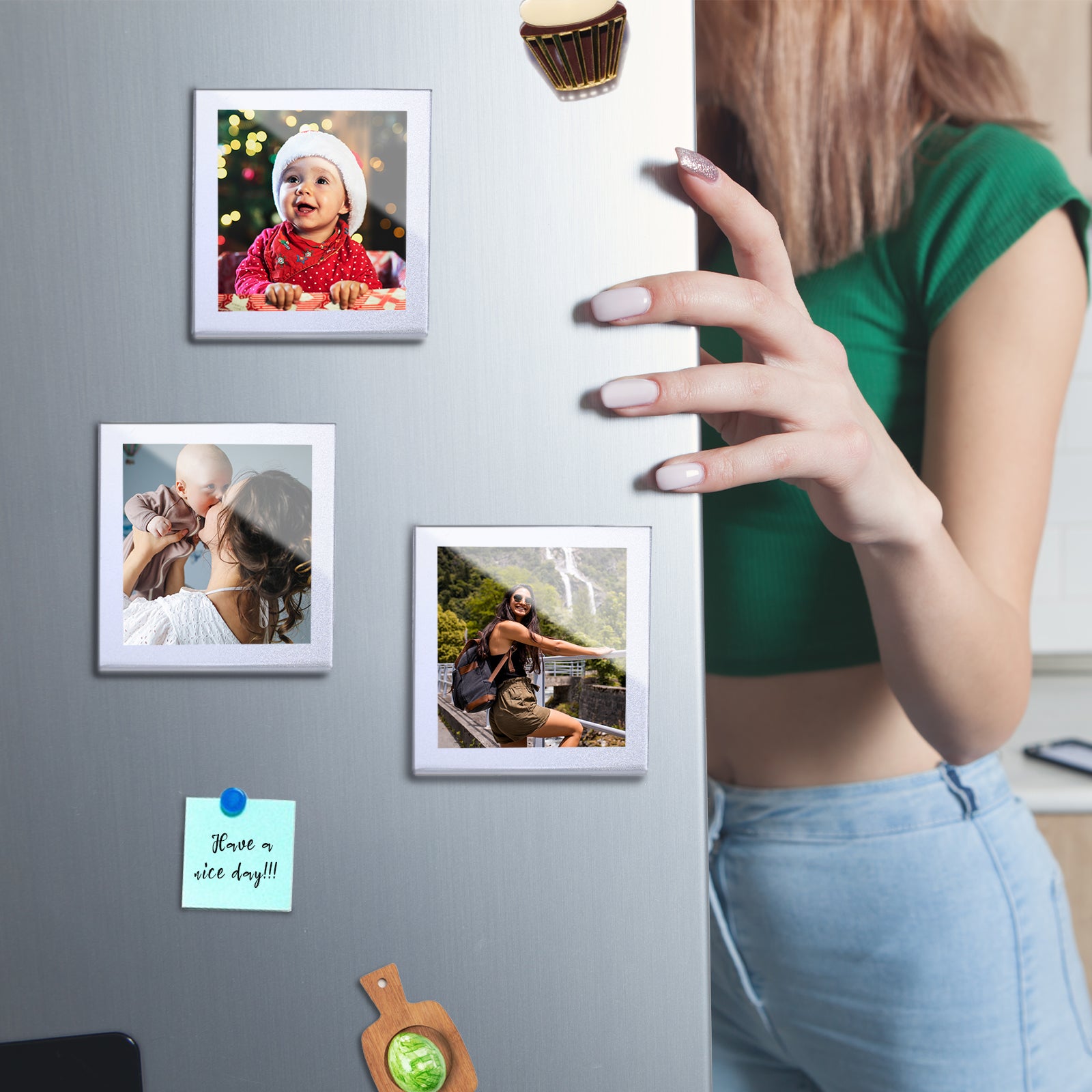 8-Pack Silver-Rimmed Acrylic Fridge Magnet Picture Frames, 2.5" x 2.5" Refrigerator Magnetic Photo Holder for Home Office Cabinet Locker, Decorative Display for Memories