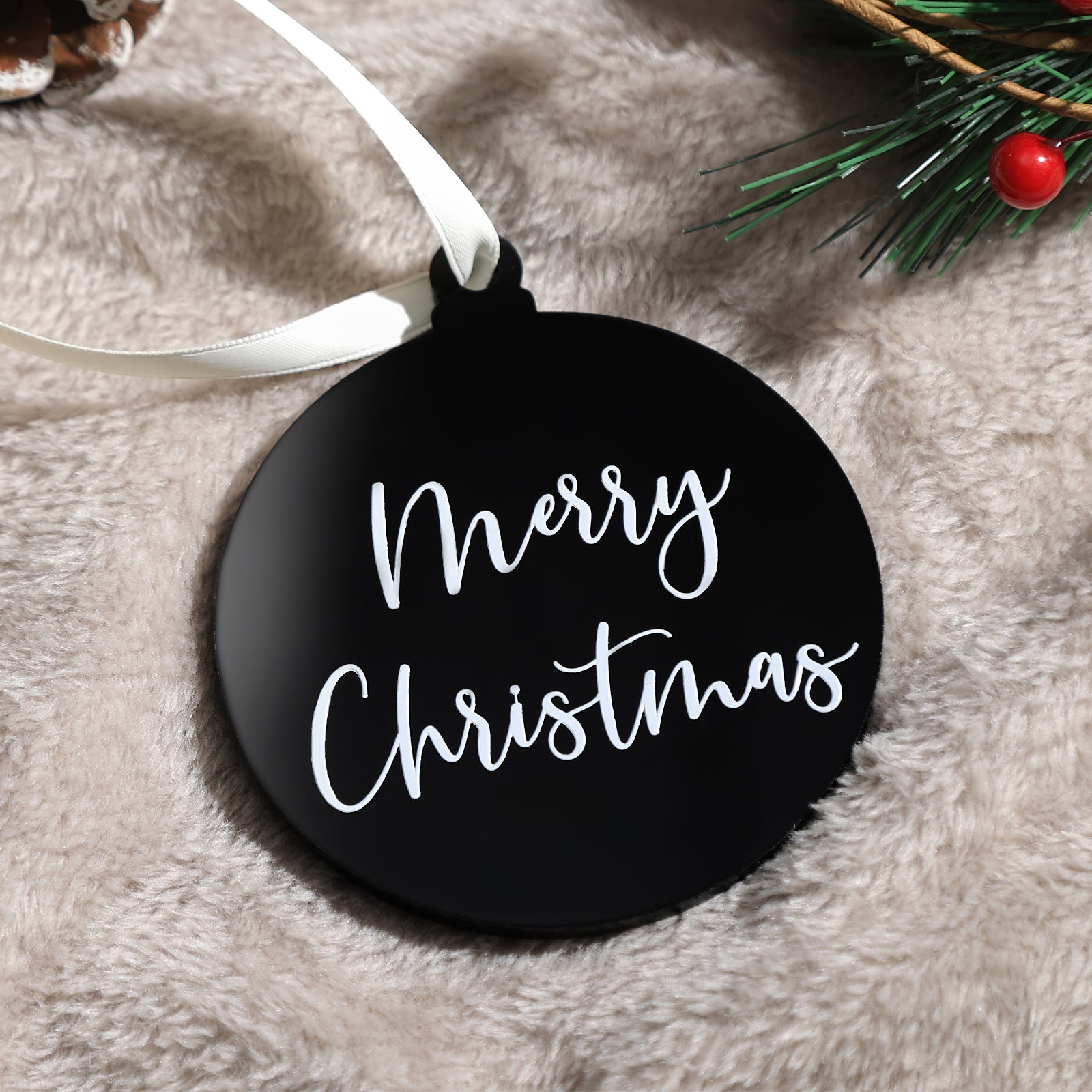 18 Pack 3'' Black Round Acrylic Christmas Ornament 2024, 4mm Extra Thick DIY Blank Christmas Bauble Tree Decoration