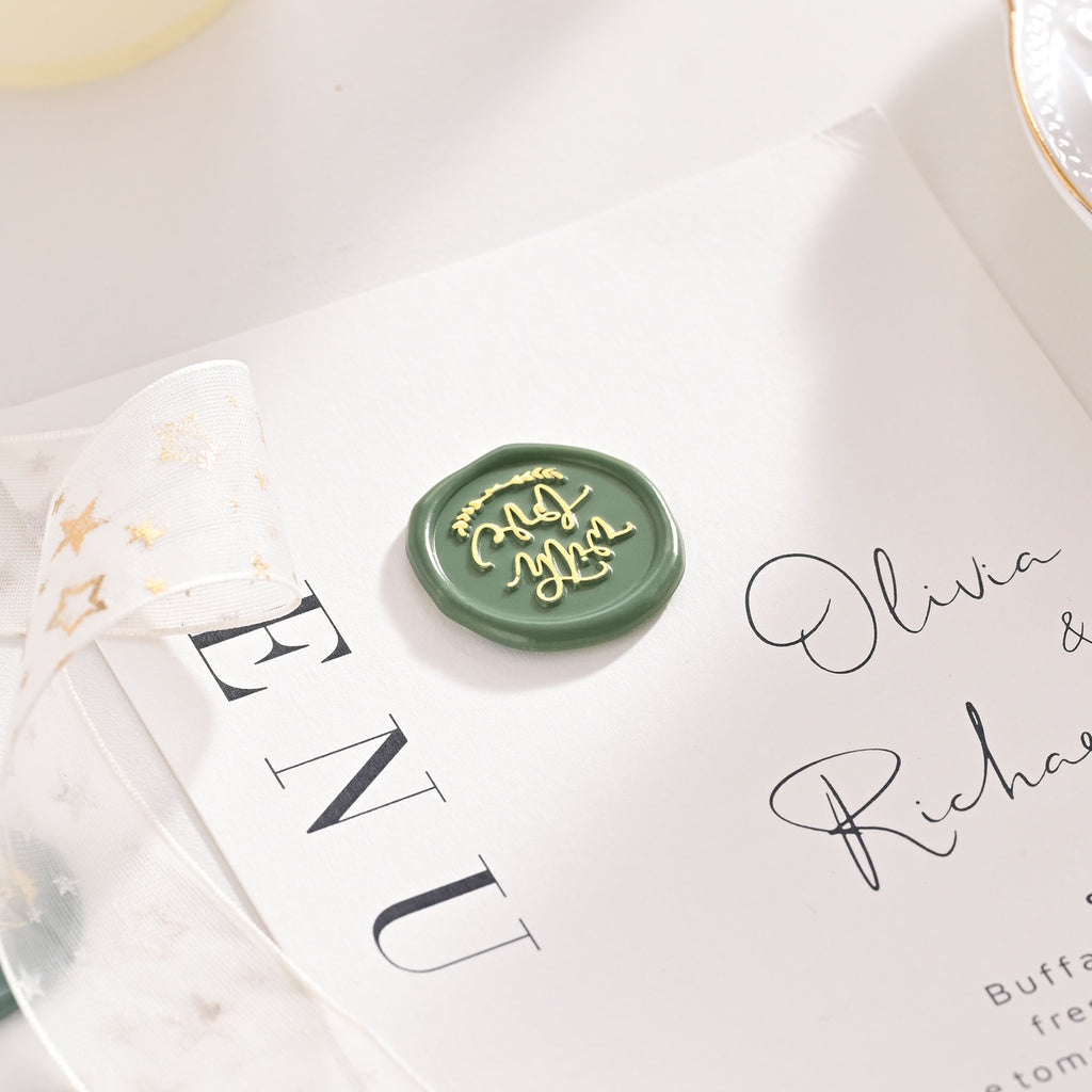 Wax Seal Stickers - Wedding Invitation Envelope Seal Stickers Self Adhesive Metallic Green with Gold Stickers, 50pcs