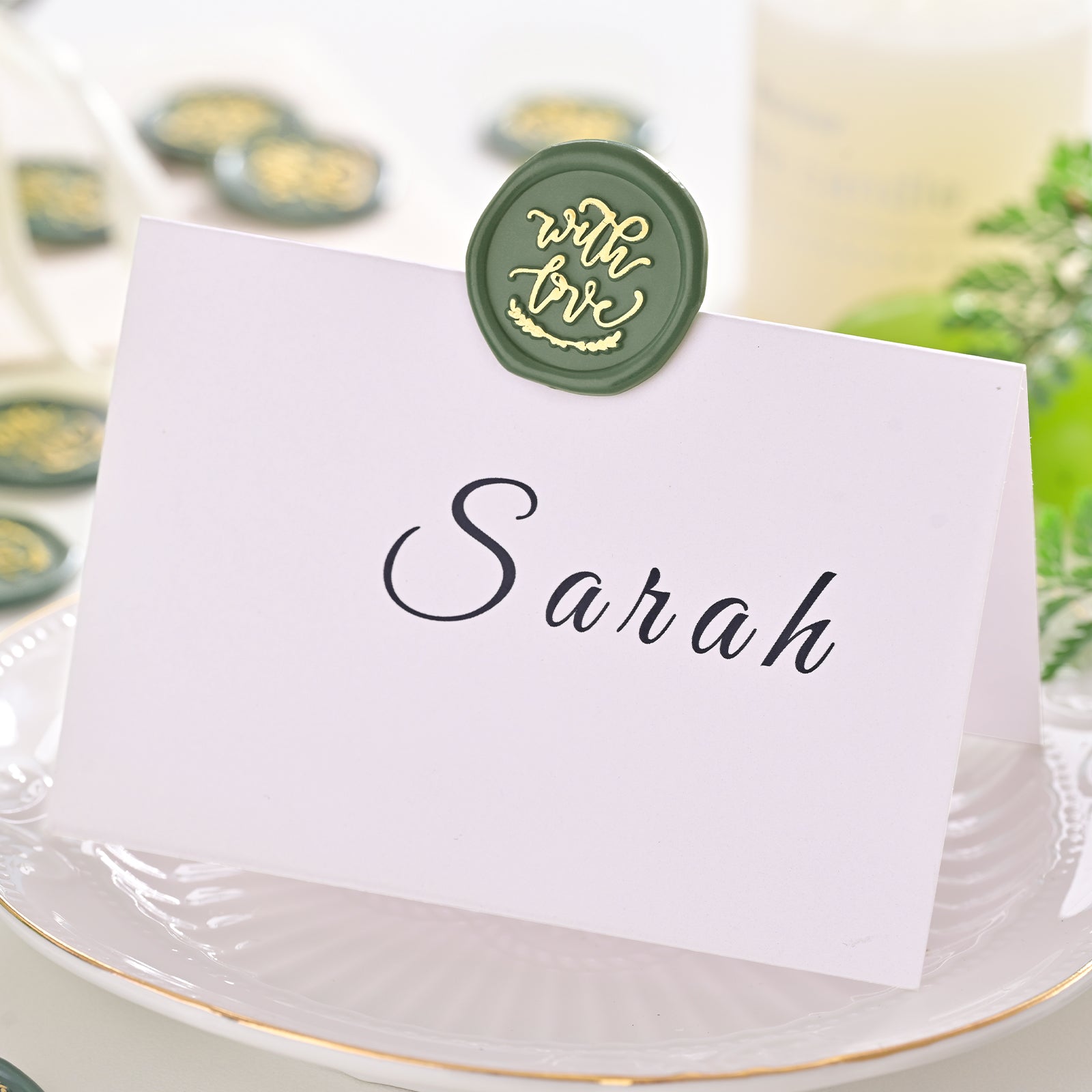 Wax Seal Stickers - Wedding Invitation Envelope Seal Stickers Self Adhesive Metallic Green with Gold Stickers, 50pcs