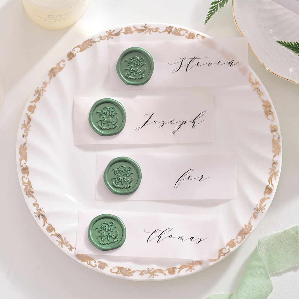 Wax Seal Stickers - Wedding Invitation Envelope Seal Stickers Self Adhesive Metallic Green Stickers, 100pcs