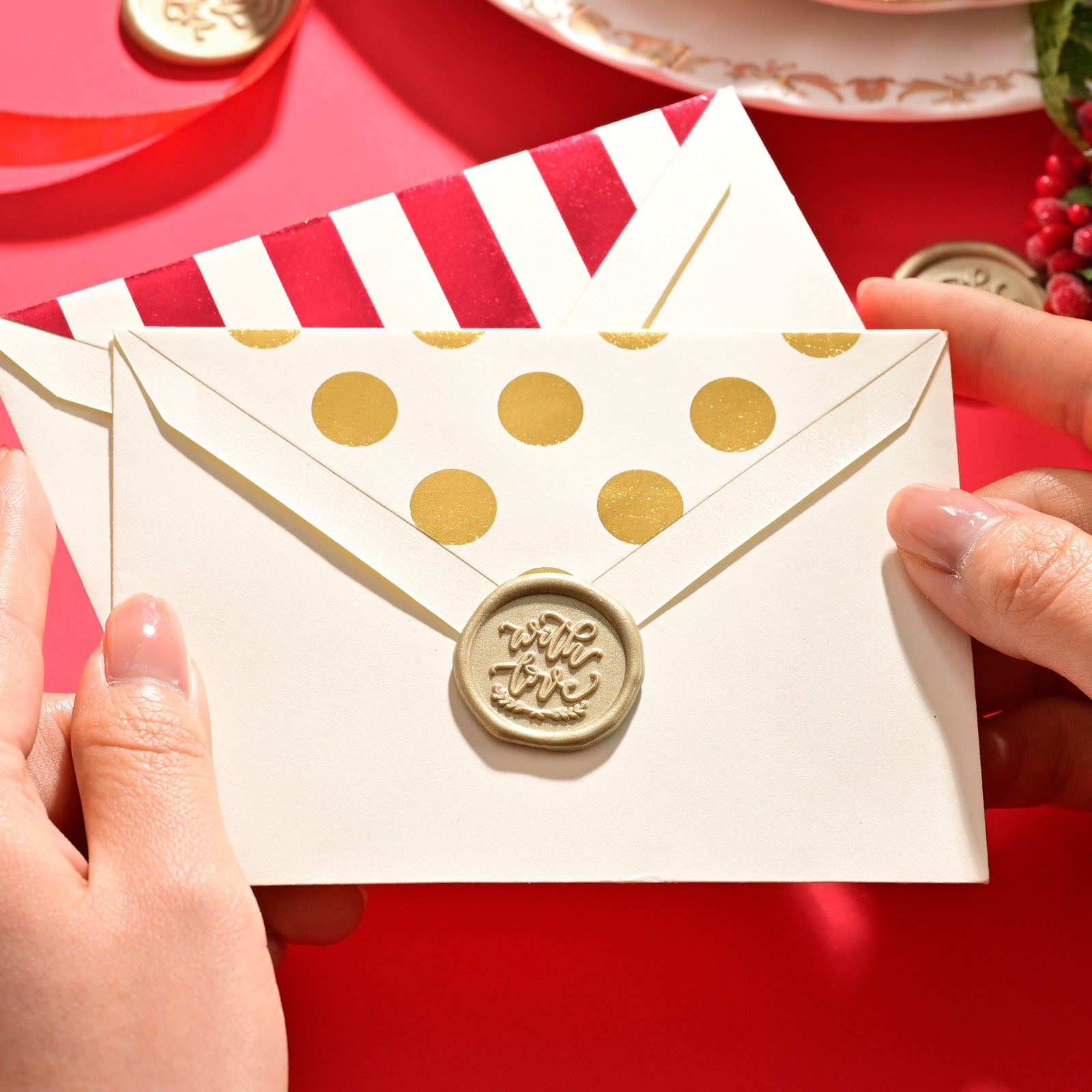 Wax Seal Stickers - Wedding Invitation Envelope Seal Stickers Self Adhesive Light Gold Stickers, 100pcs