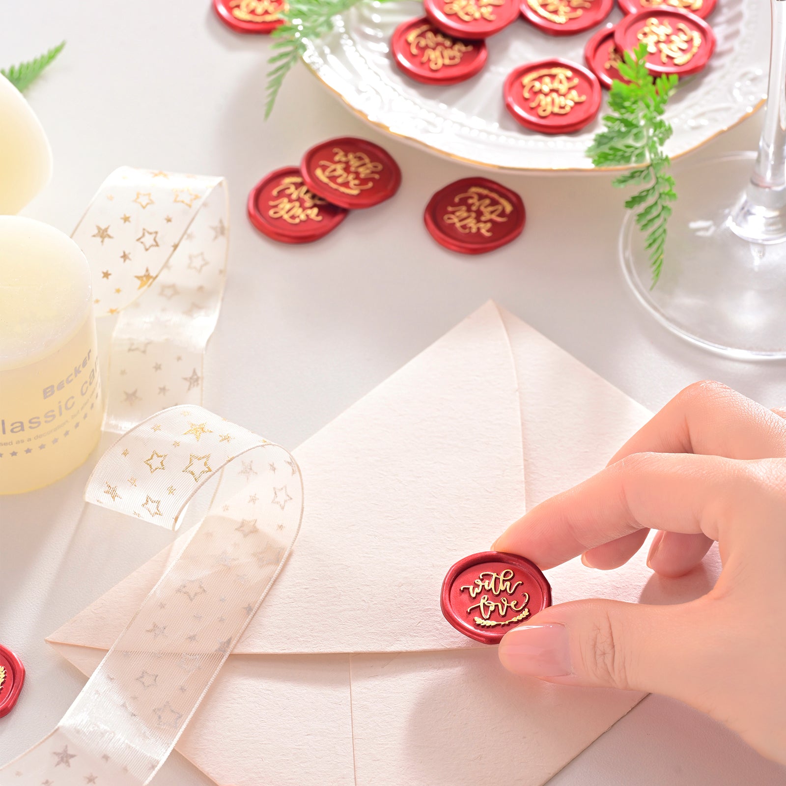 Wax Seal Stickers - Wedding Invitation Envelope Seal Stickers Self Adhesive Metallic Burgundy Red With Gold Stickers, 50pcs