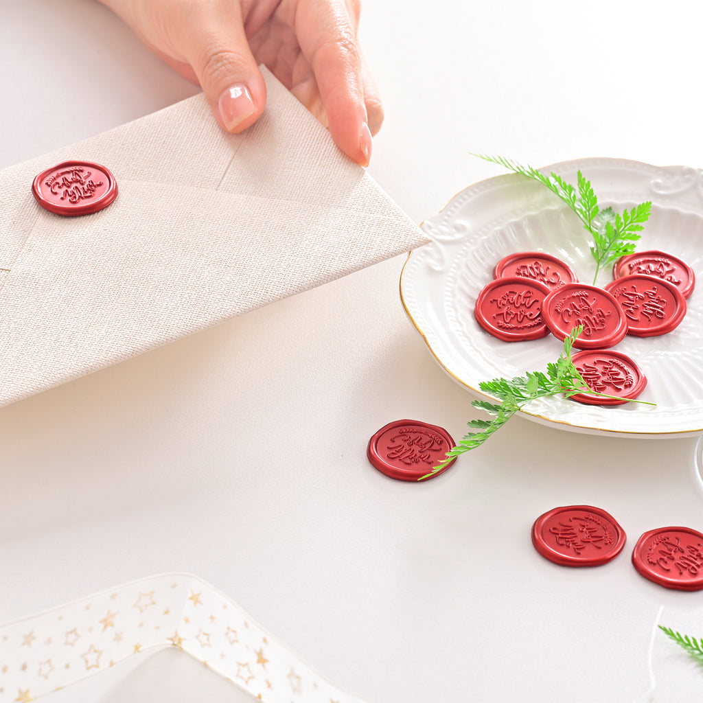 Wax Seal Stickers - Wedding Invitation Envelope Seal Stickers Self Adhesive Metallic Burgundy Red With Gold Stickers, 50pcs