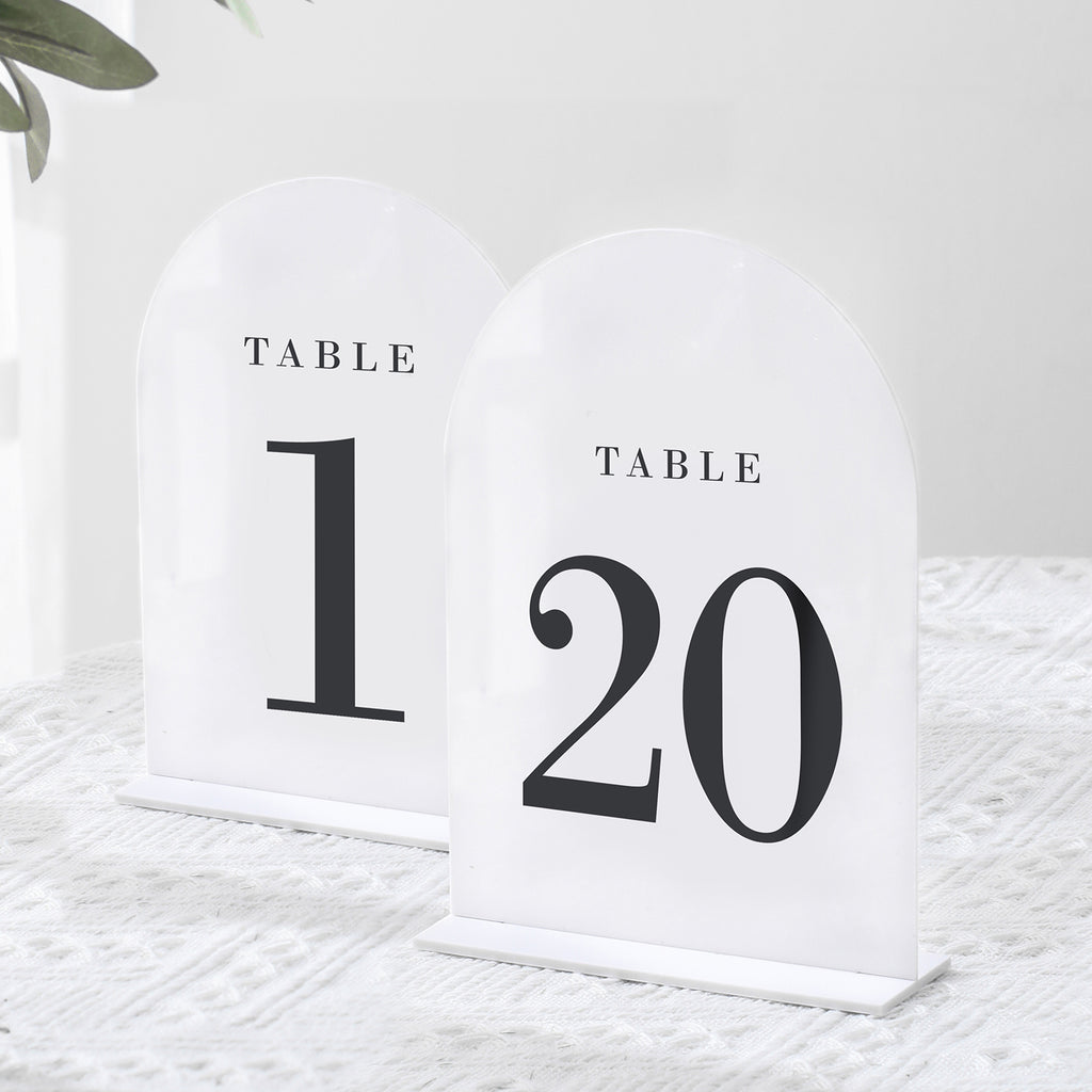 White Arch Wedding Table Numbers with Stands 1-20