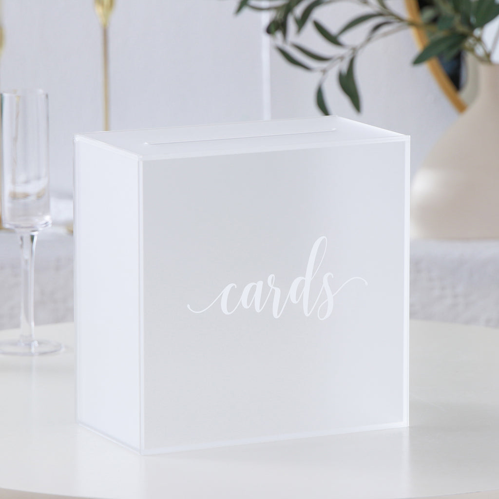 Acrylic Wedding Card Box, Frosted / White Print