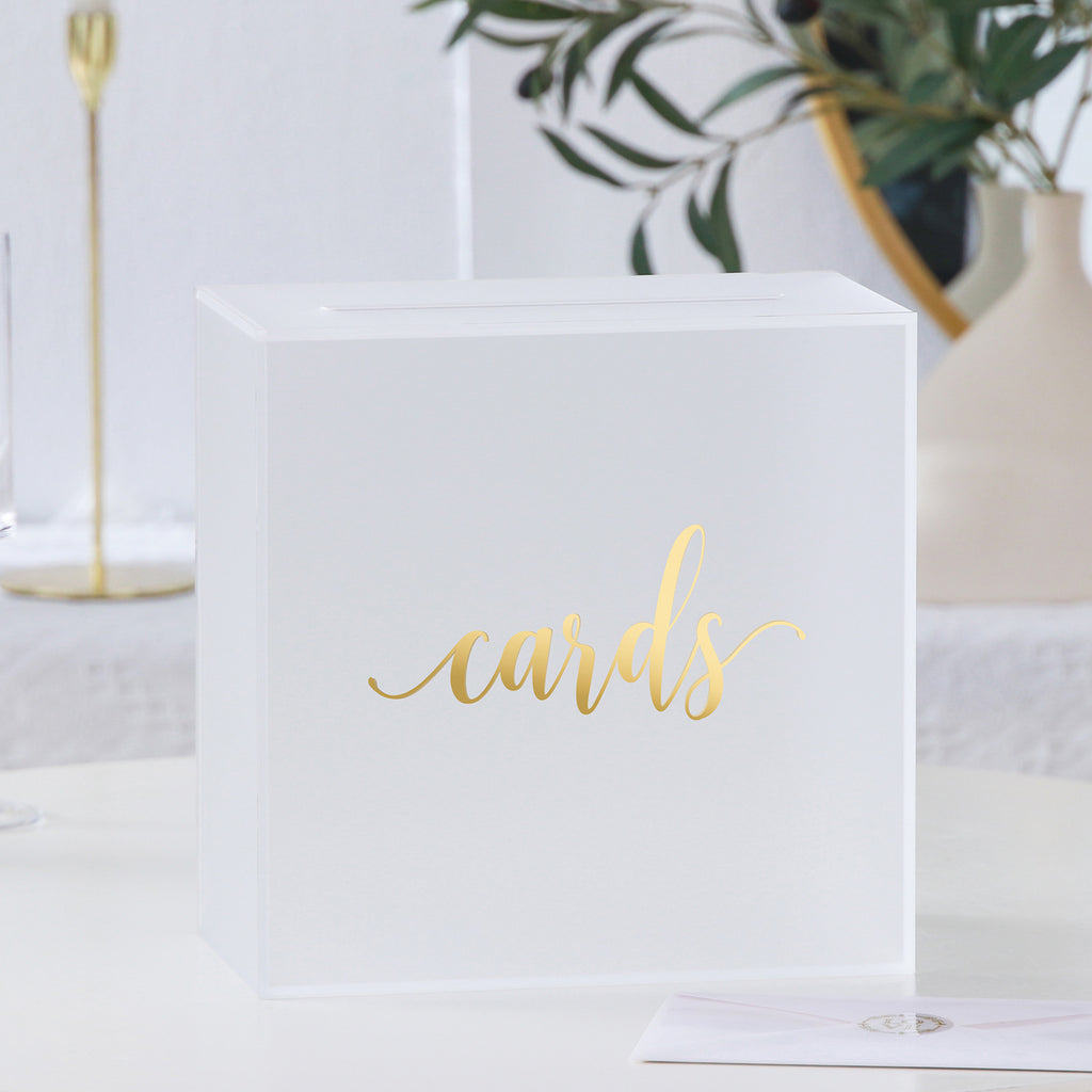Acrylic Wedding Card Box, Frosted / Gold Foil