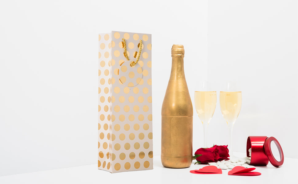 Metallic Gold Foil Polka Dot Wine Gift Bags