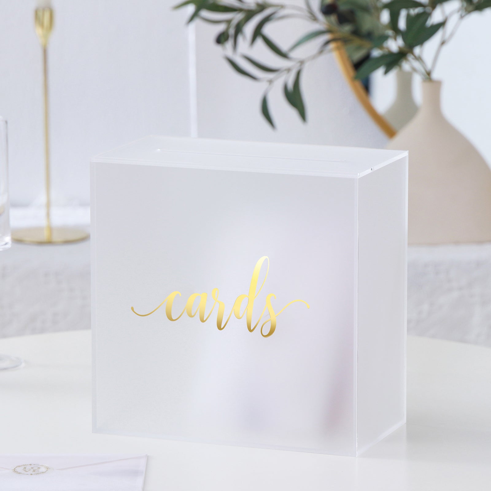 Acrylic Wedding Card Box, Frosted / Gold Foil