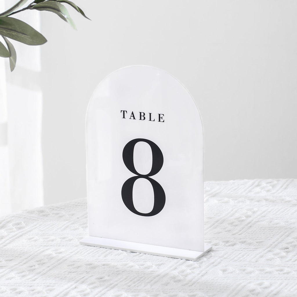 White Arch Wedding Table Numbers with Stands 1-30