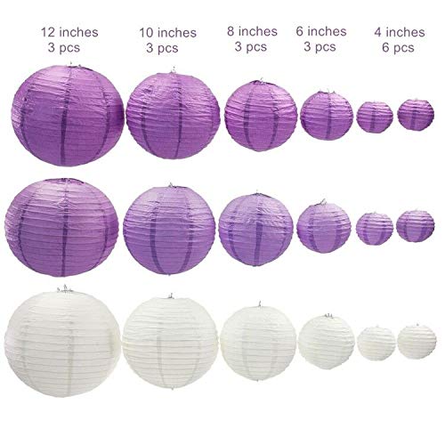 UNIQOOO 18Pcs Premium Assorted Size/Color Purple Paper Lantern Set, Reusable Hanging Decorative Japanese Chinese Paper Lanterns, Easy Assemble, for Birthday Wedding Baby Shower Holiday Party ( Only Delivery to US)