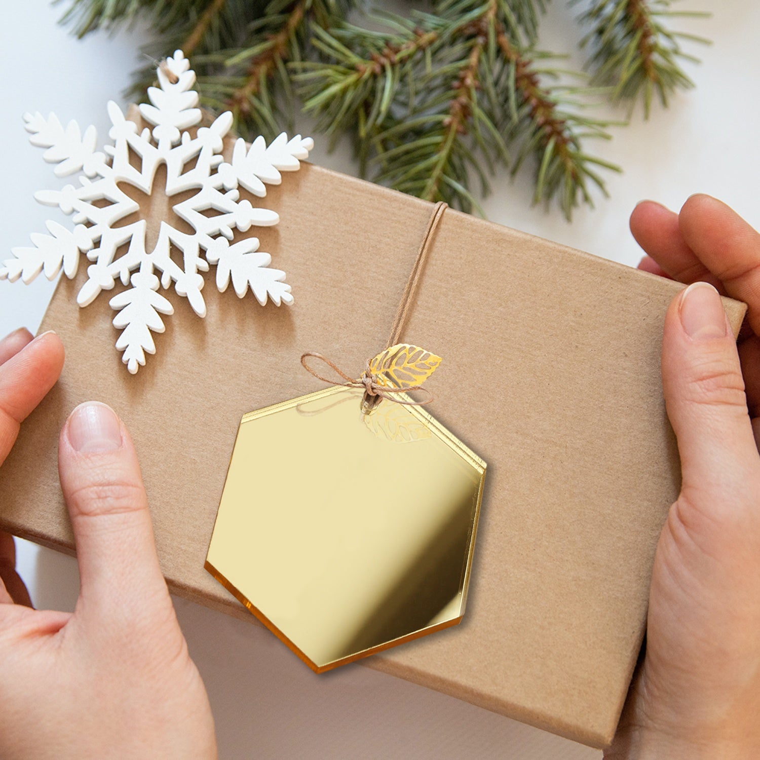 3" Hexagon Gold Mirrored Acrylic Christmas Ornament, 20 Pack