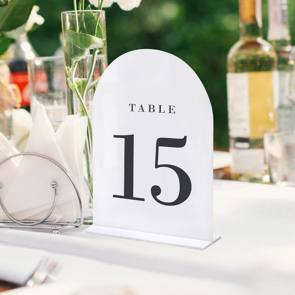 White Arch Wedding Table Numbers with Stands 1-20