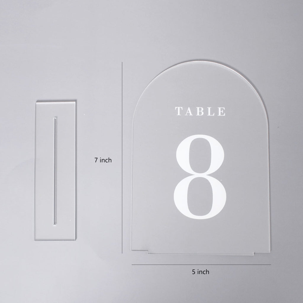 Frosted Arch Wedding Table Numbers with Stands 1-30