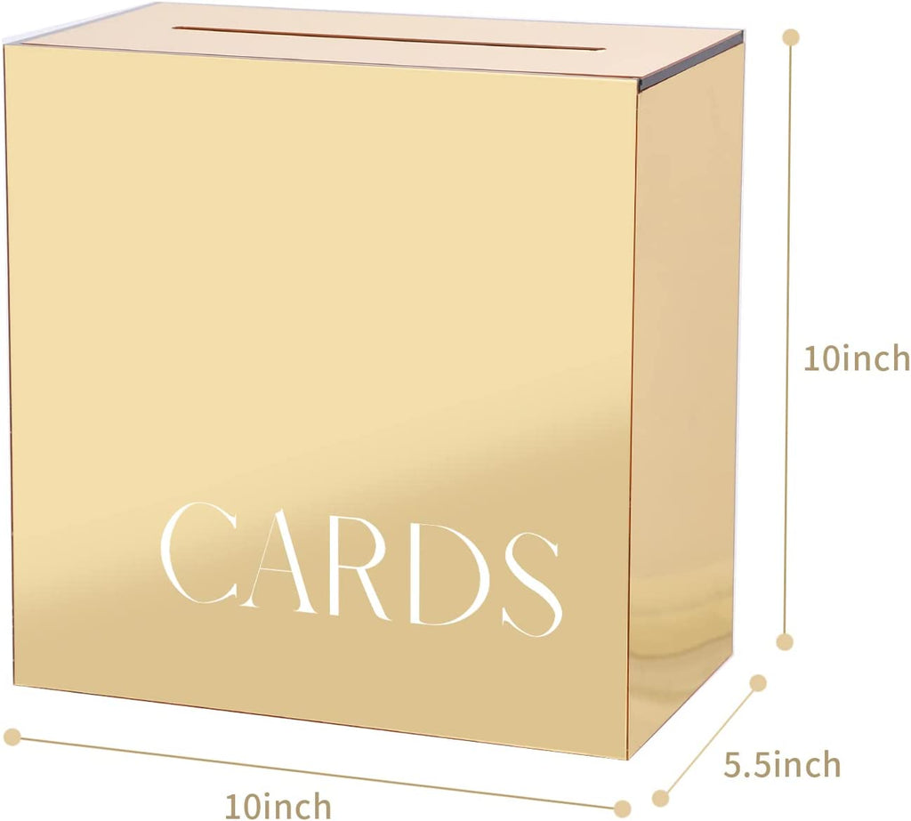 Acrylic Card Box, Gold Mirror / White Print