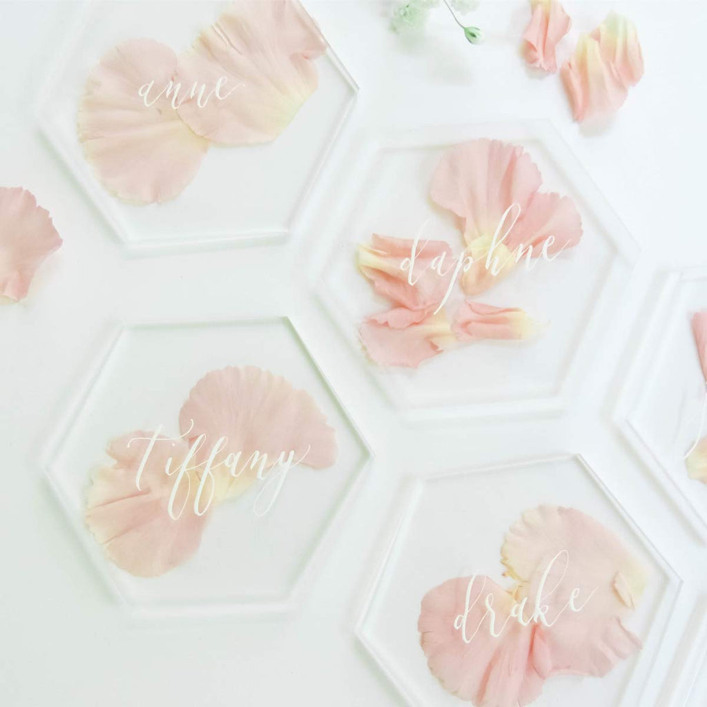 Clear Hexagon Acrylic Place Cards for Wedding, 20 Count