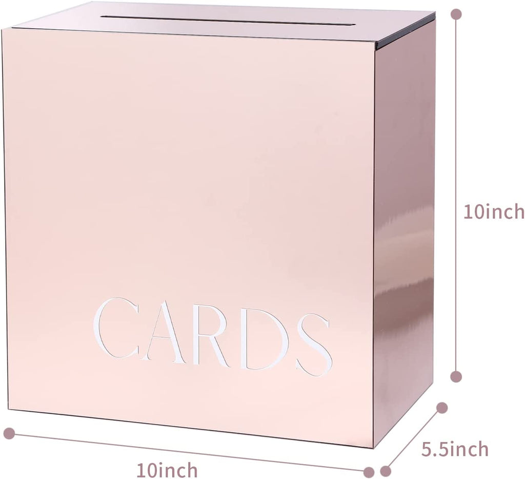 Acrylic Card Box, Rose Gold Mirror / White Print