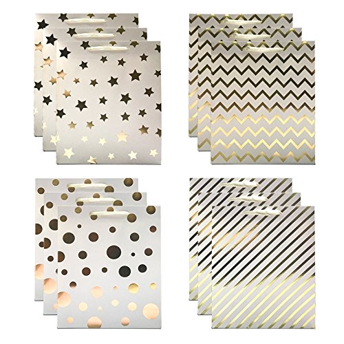 Metallic Gold Reusable Fabric Gift Bags, 9-1/2 x 12-1/2, 3 Pack