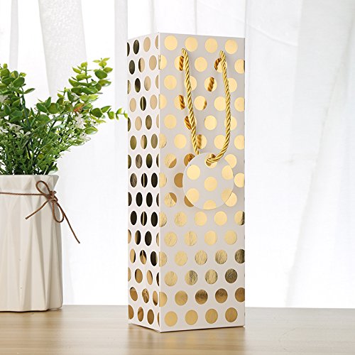 UNIQOOO 12Pcs Premium Quality Gold & Silver Metallic Foil Polka Dots Wine Gift Bag Bulk, w/Gift Massage Tag,100% Recyclable Paper,14"x4.75"x3.5" Wine Carrier Bags Tote Gift Bags, Party Gift Wrapping ( Only Delivery to US)