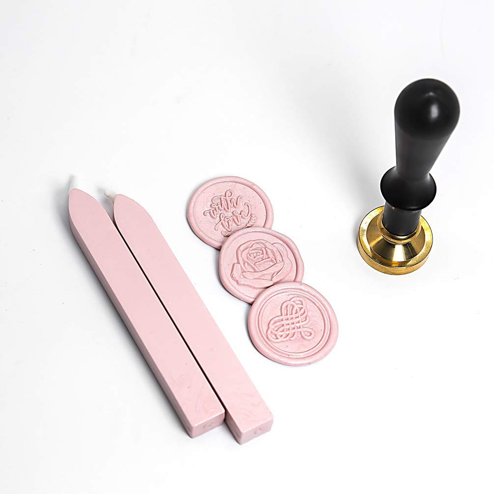 3 Love Wax Seal Stamp Gift Kit - Calligraphy “with Love ”, Love Knot, Rose - Sakura Pink Wick Wax Sticks