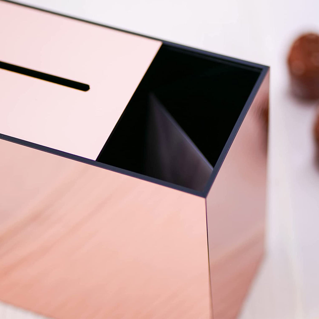 Acrylic Card Box, Rose Gold Mirror / No Print