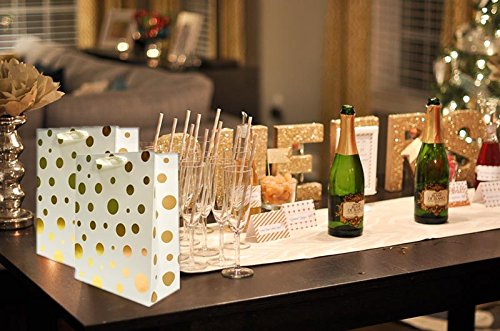 UNIQOOO 12Pcs Premium Gold Metallic Stars Medium Gift Bags Bulk, 1/2