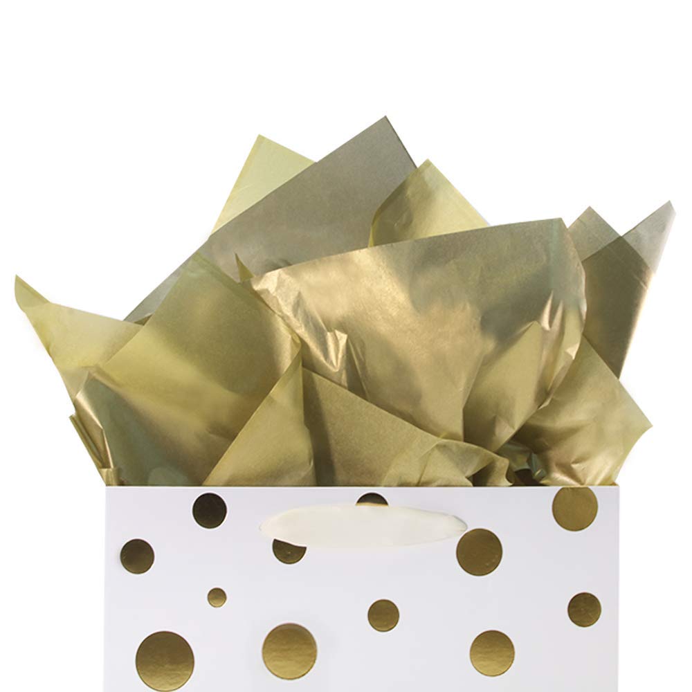 Gold Gift Bags with Tissue Paper (5.45 x 7.8 x 2.45 in, 20 Pack