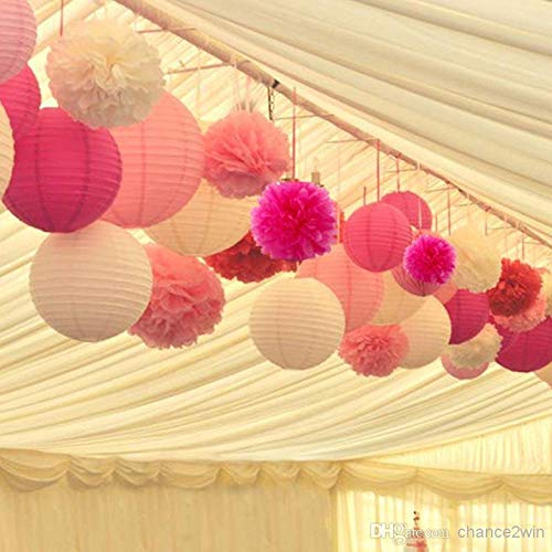 UNIQOOO 18Pcs Premium Assorted Size/Color Pink Paper Lantern Set, Reusable Hanging Decorative Japanese Chinese Paper Lanterns, Easy Assemble, for Birthday Wedding Baby Shower Holiday Party ( Only Delivery to US)