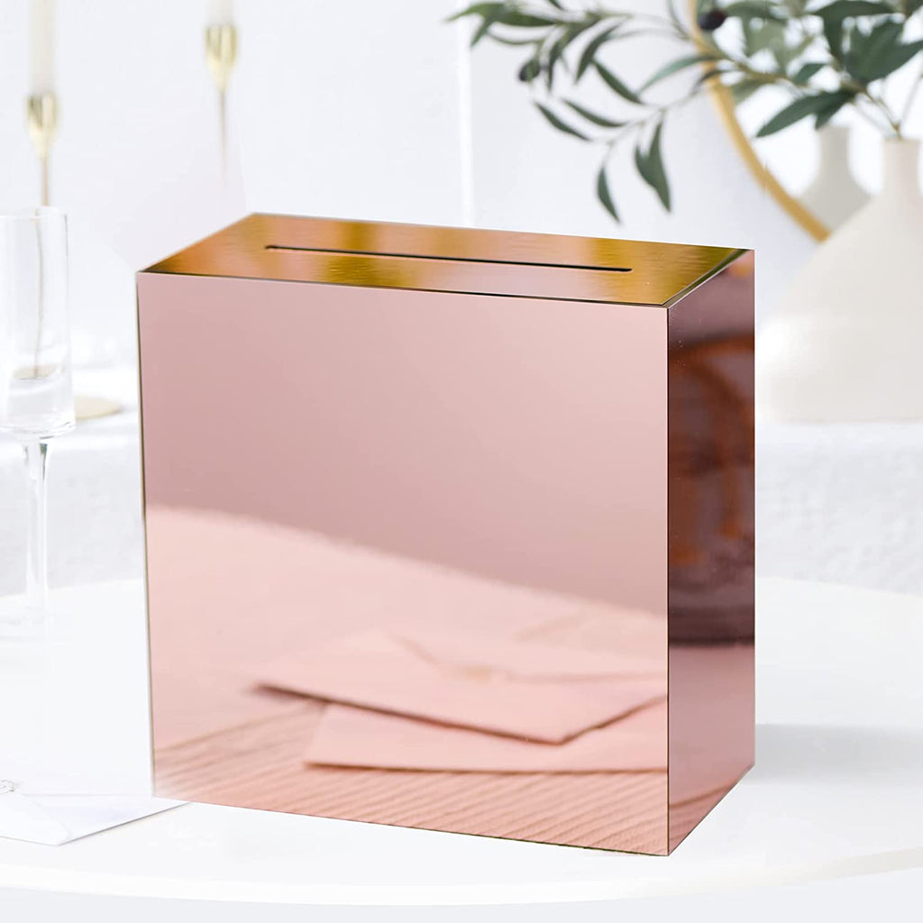 Acrylic Card Box, Rose Gold Mirror / No Print