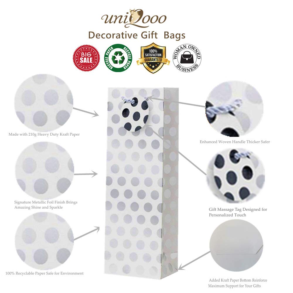 Metallic Silver Foil Polka Dot Wine Gift Bags