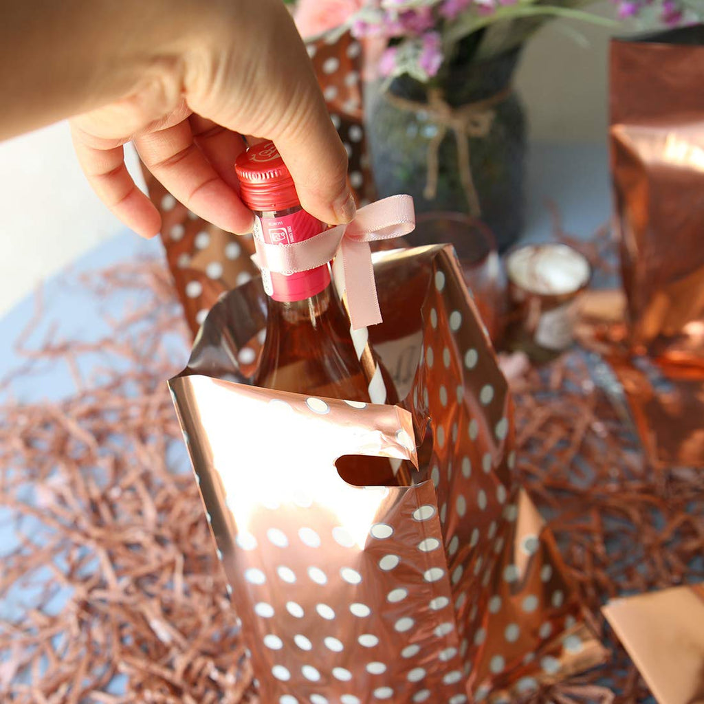 60 Metallic Rose Gold & Polka Dot Wedding Favor Bags (Only Delivery to US)