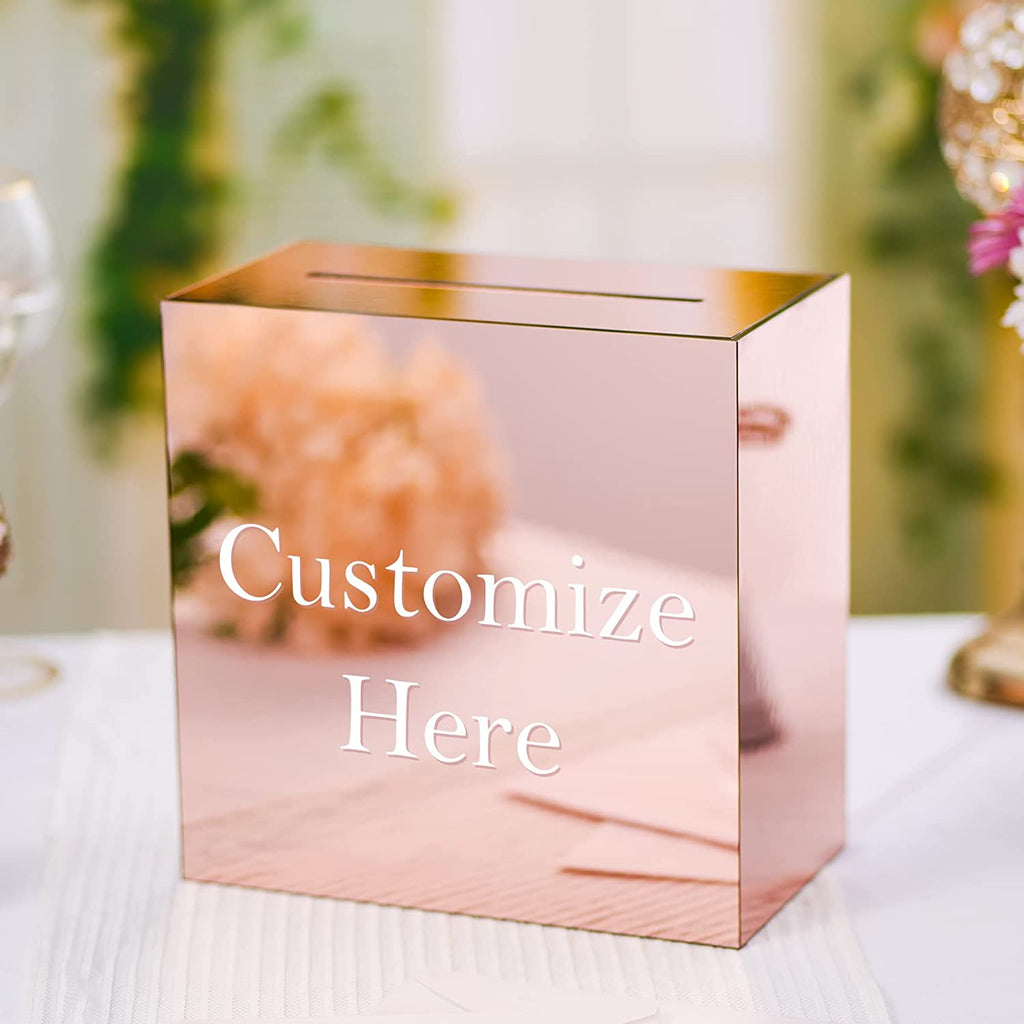 Acrylic Card Box, Rose Gold Mirror / No Print