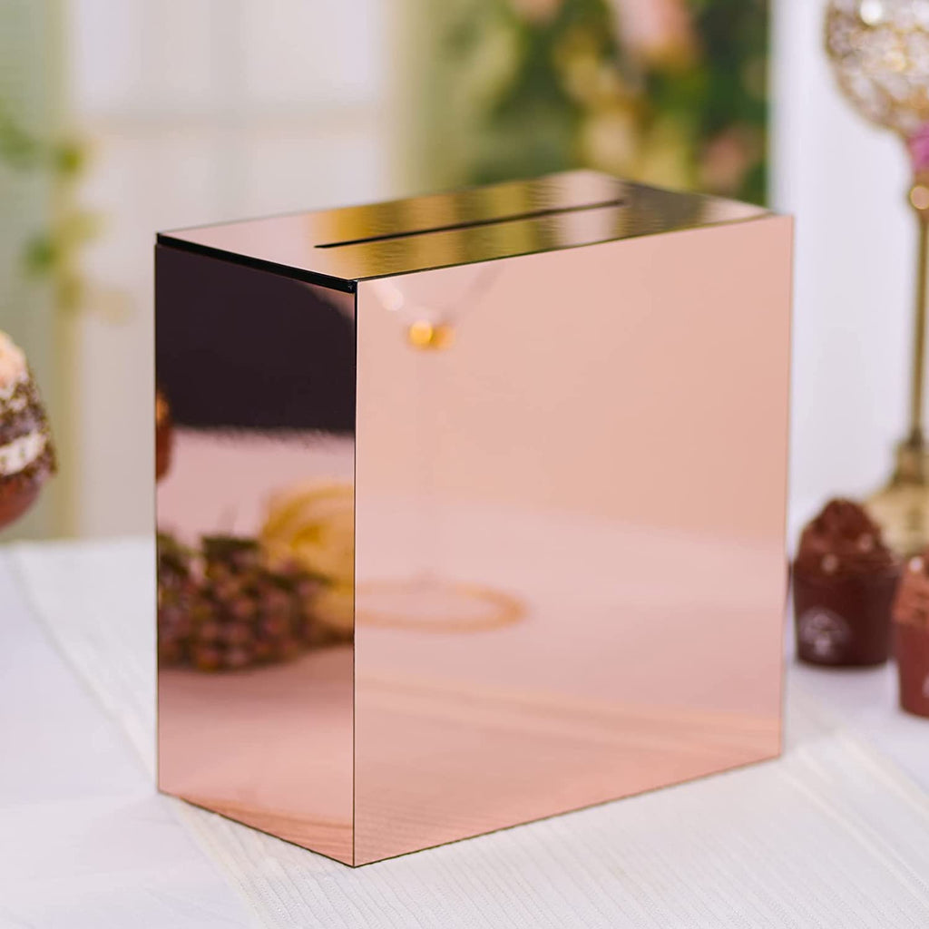 Acrylic Card Box, Rose Gold Mirror / No Print
