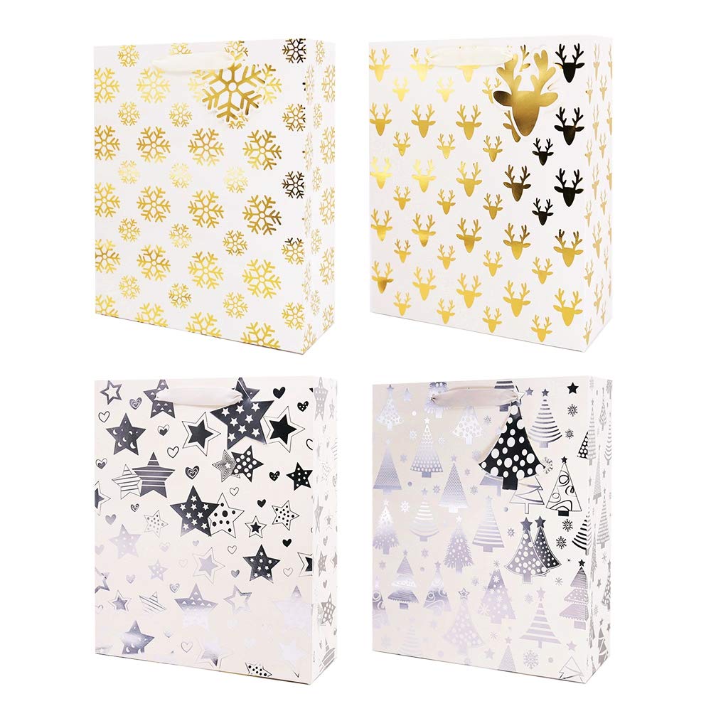 Gold Silver Metallic Christmas Gift Bags