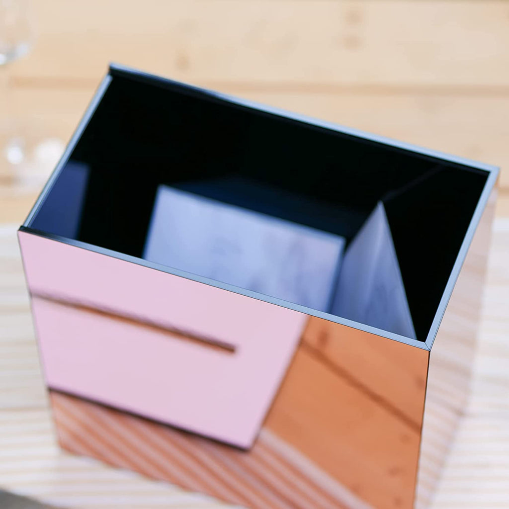 Acrylic Card Box, Rose Gold Mirror / White Print