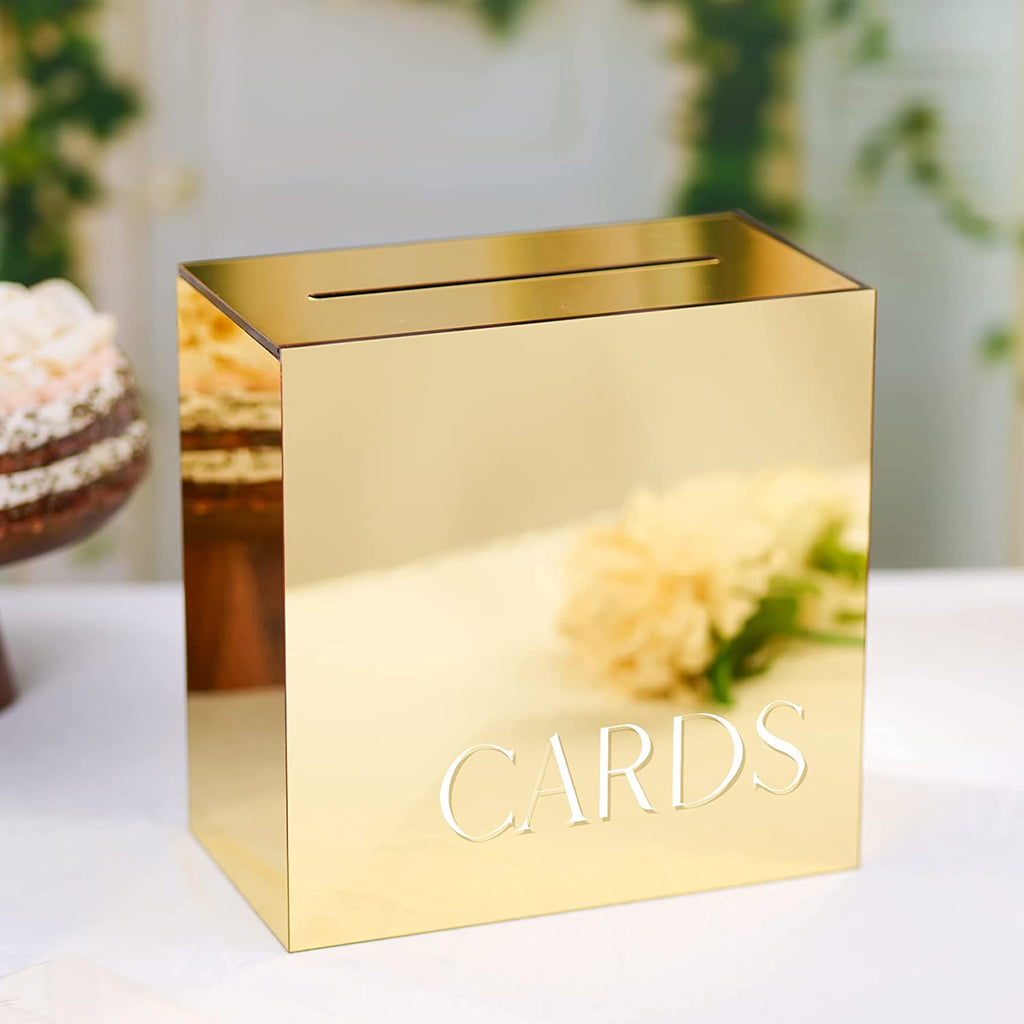 Acrylic Card Box, Gold Mirror / White Print