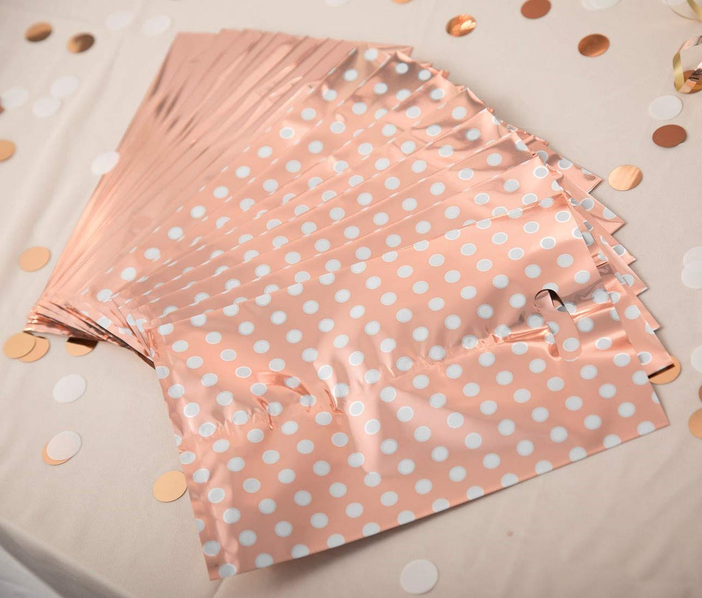 60 Metallic Rose Gold & Polka Dot Wedding Favor Bags (Only Delivery to US)