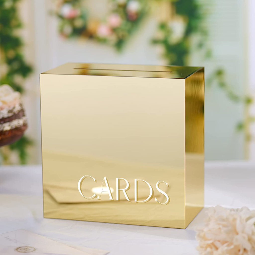 Acrylic Card Box, Gold Mirror / White Print