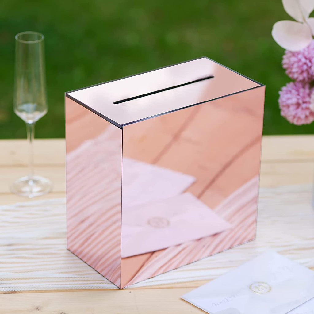 Acrylic Card Box, Rose Gold Mirror / No Print