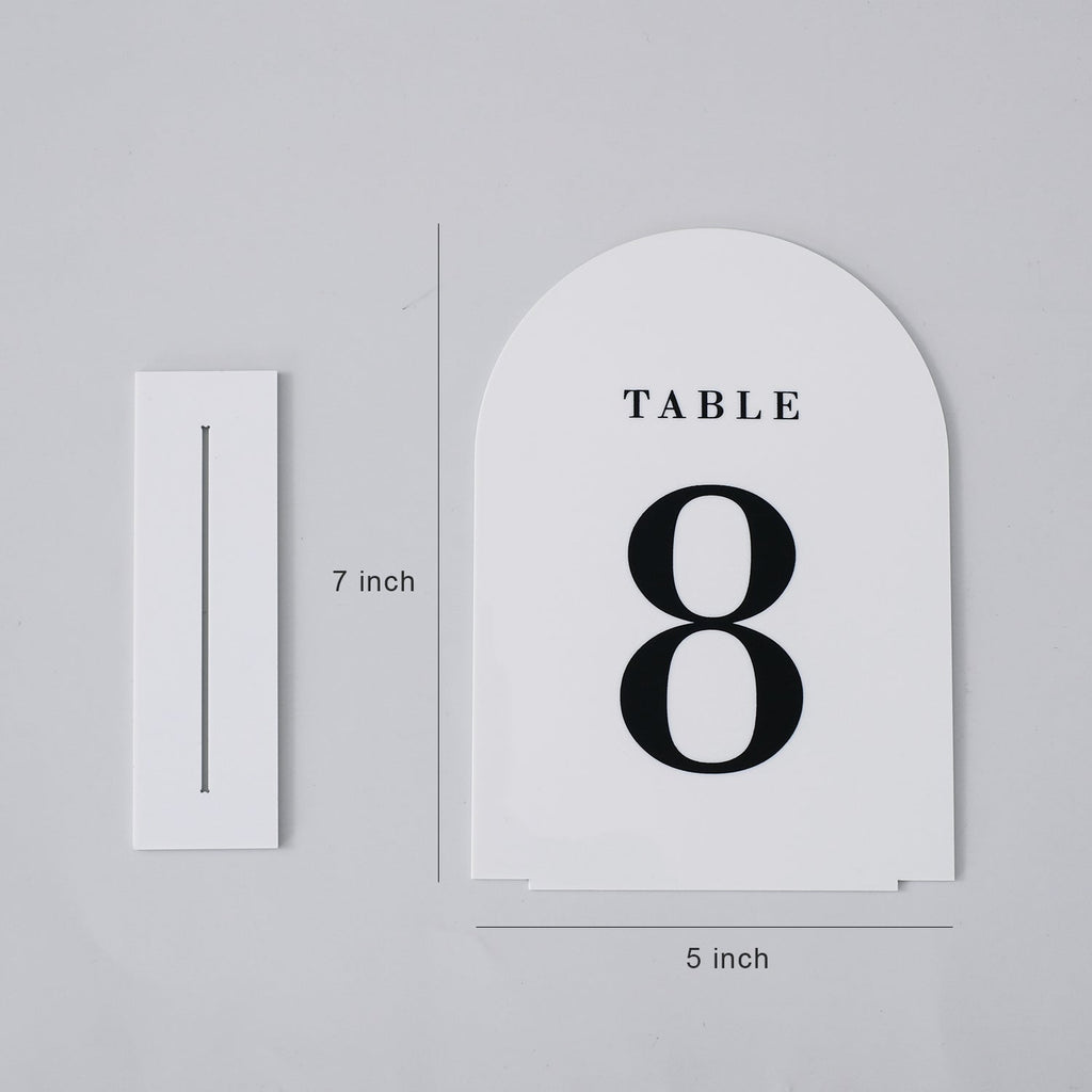 White Arch Wedding Table Numbers with Stands 1-30