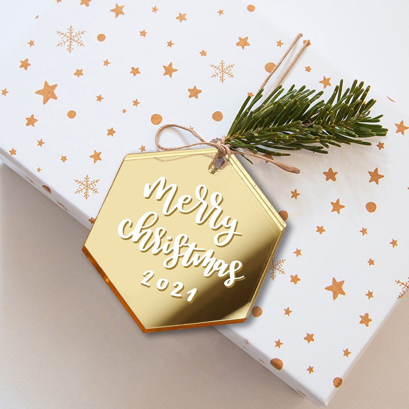3" Hexagon Gold Mirrored Acrylic Christmas Ornament, 20 Pack