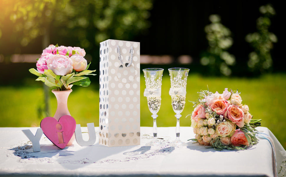 Metallic Silver Foil Polka Dot Wine Gift Bags