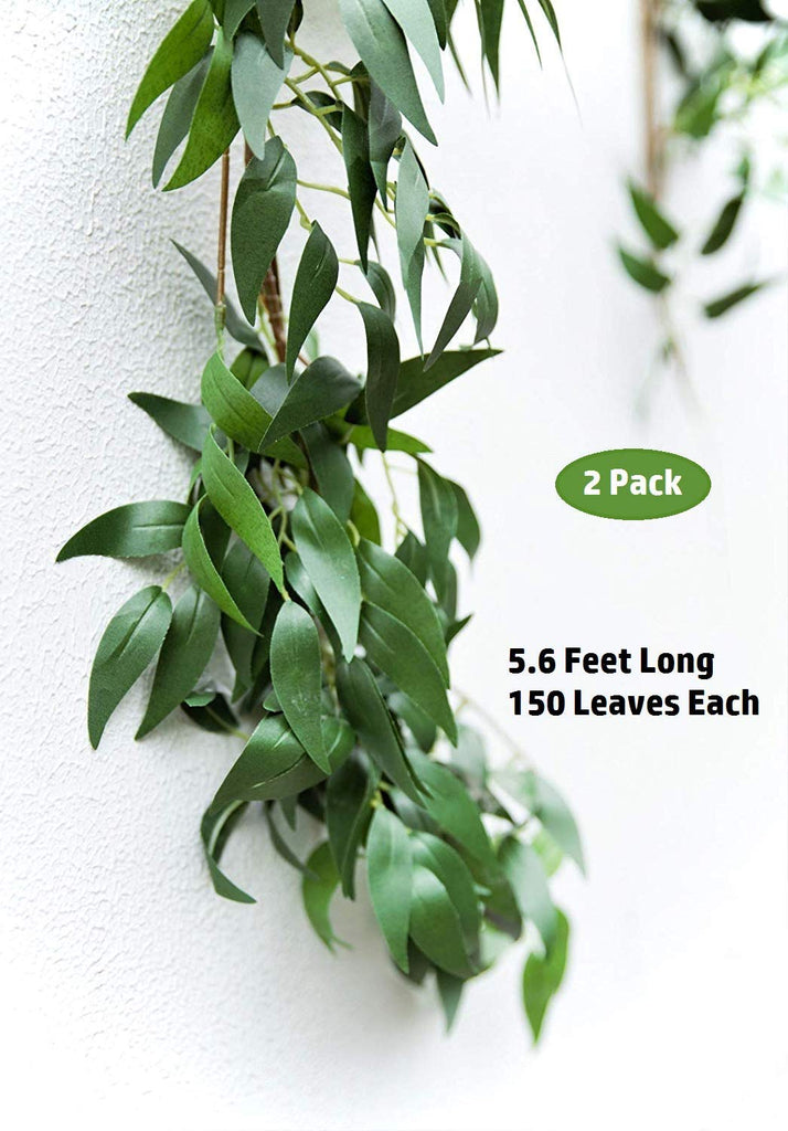 UNIQOOO 5.6 Feet Willow Leaves Garland, Artificial Greenery Wedding Vines, Pack of 2