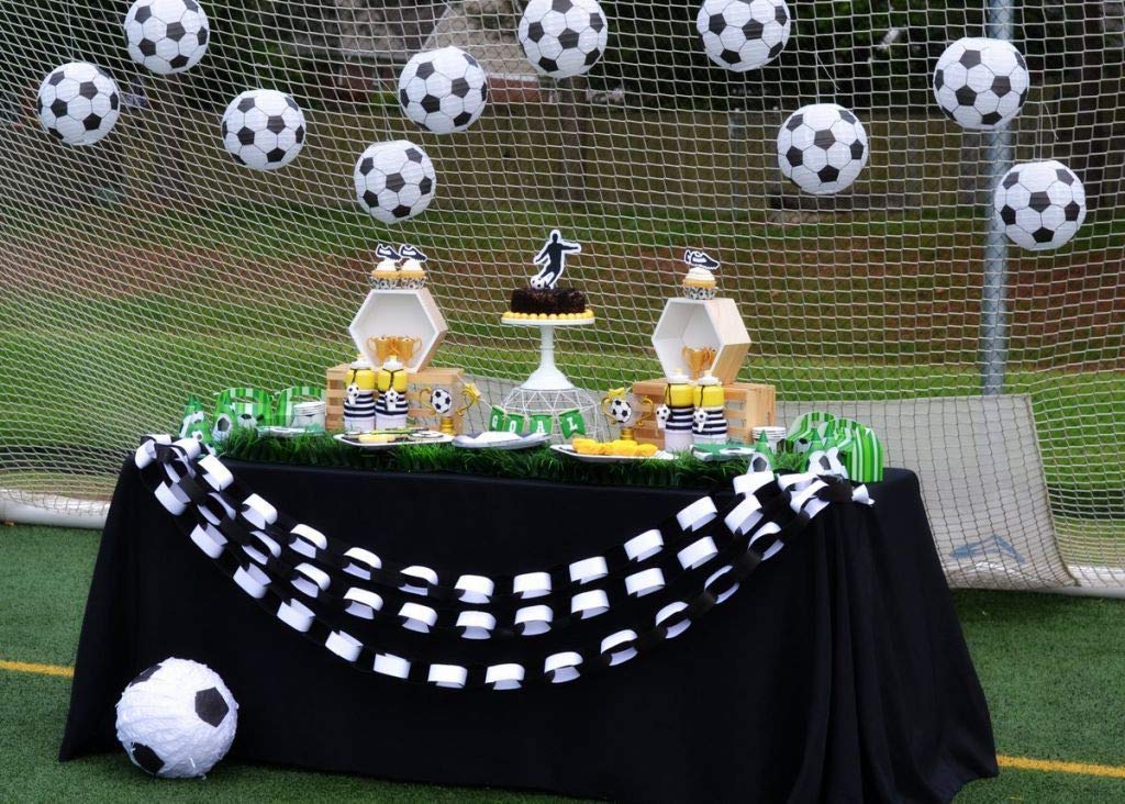 UNIQOOO 6Pcs Premium 12'' Soccer Football Paper Lantern Set, Reusable Hanging Decorative Japanese Chinese Paper Lanterns, Easy Assemble,For Sports Game FIFA World Cup Soccer Ball Party Bar Decorations ( Only Delivery to US)