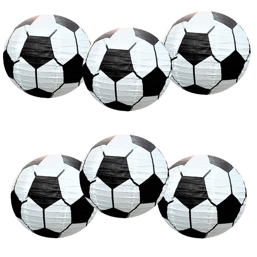UNIQOOO 6Pcs Premium 12'' Soccer Football Paper Lantern Set, Reusable Hanging Decorative Japanese Chinese Paper Lanterns, Easy Assemble,For Sports Game FIFA World Cup Soccer Ball Party Bar Decorations ( Only Delivery to US)