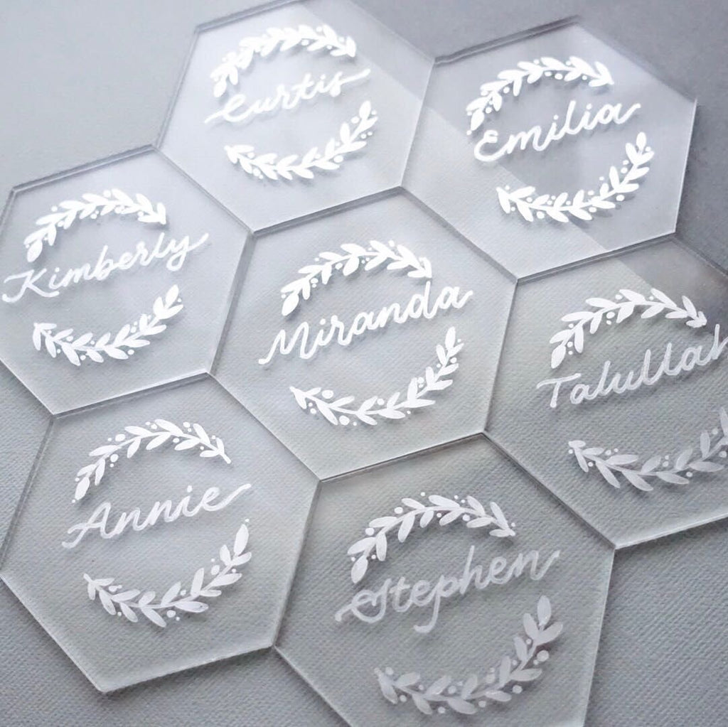 Clear Hexagon Acrylic Place Cards for Wedding, 20 Count