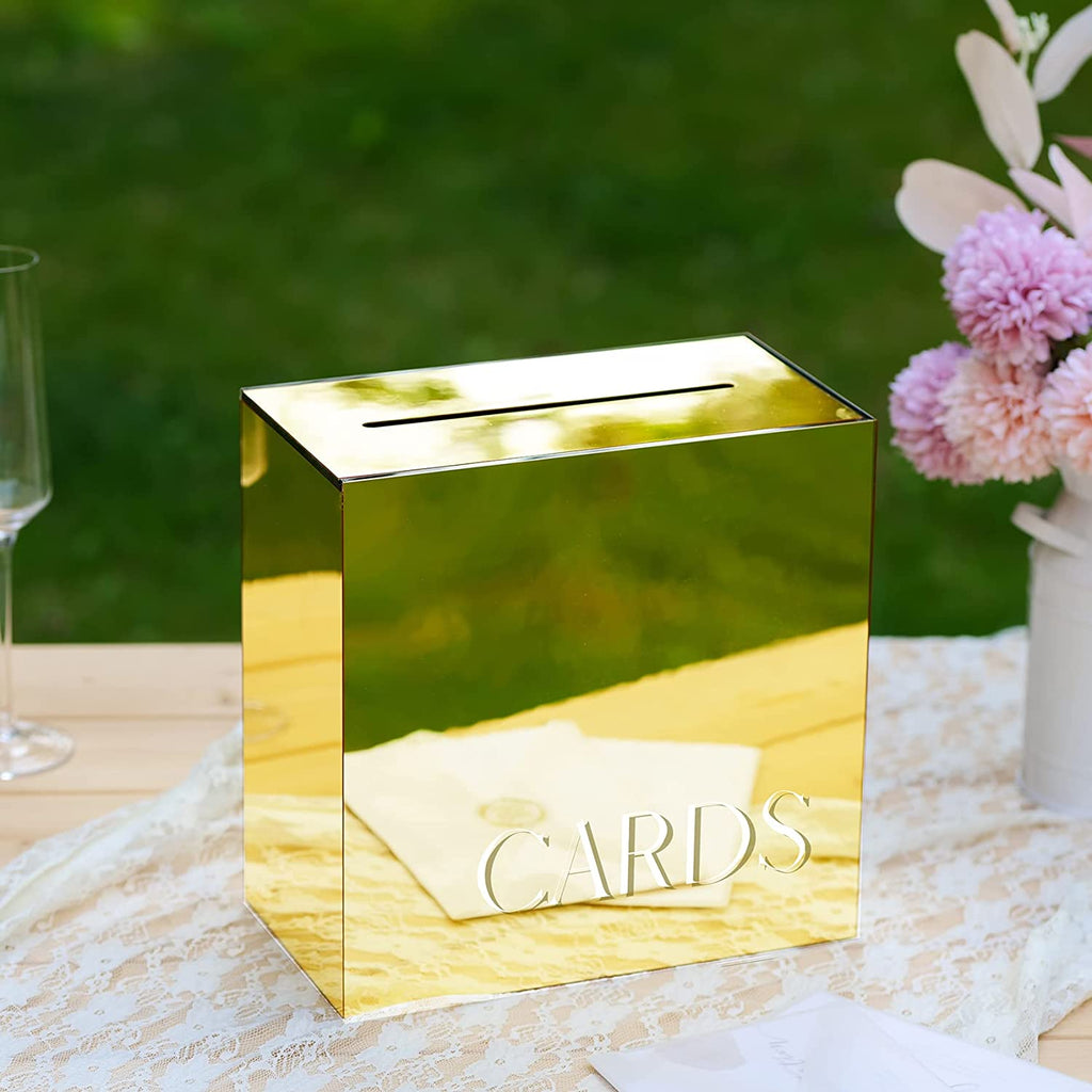 Acrylic Wedding Card Box, White / Gold Print