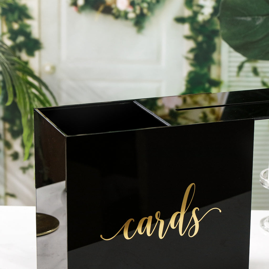 Acrylic Wedding Card Box, Black / Gold Foil
