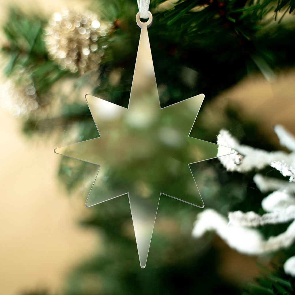 4" Clear Octagon Star Acrylic Christmas Ornament, 20 Pack